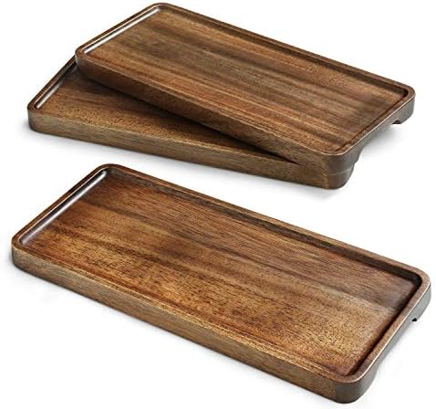 Miusco Wooden Platters Set of 3, 11.8 Inch Natural Acacia Wood Tray, Wooden Cheese Plate, For Serving, Handcrafted Wooden Dish Set, Rectangle