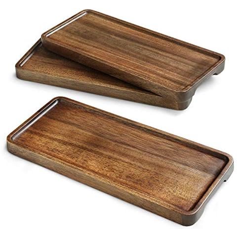 Wooden Platter Charcuterie Board, 3 Piece Natural Acacia Wood Serving Tray, 11.8 Inch Rectangular Wooden Serving Tray, Wooden Cupcake Stand, Handmade Wooden Cutlery Set,Wooden Cheese Plate Cover