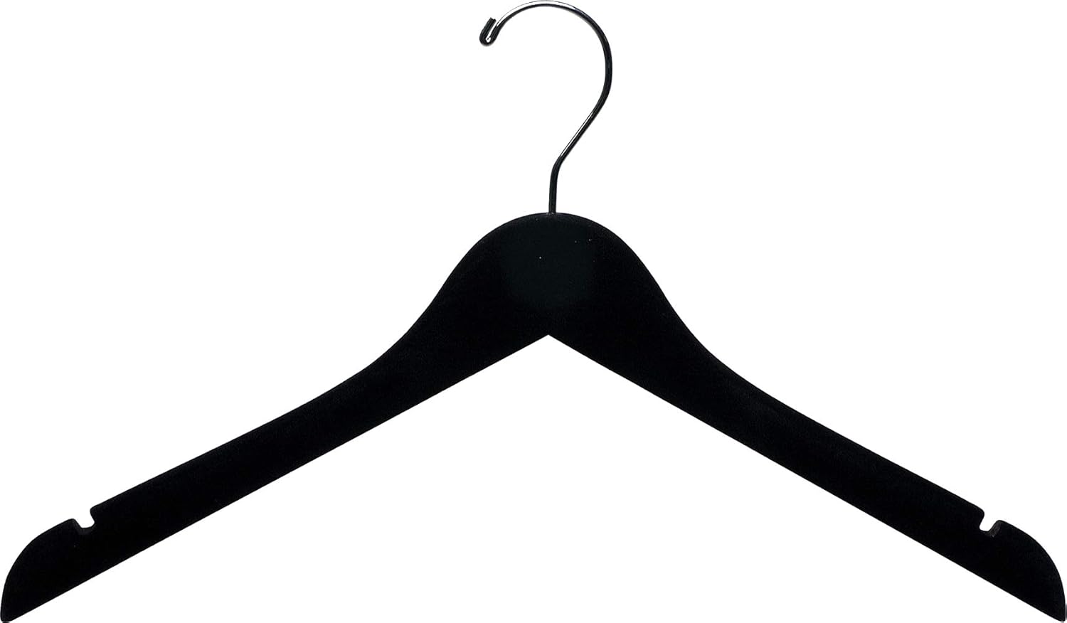 The Great American Hanger Company Black Velvet Wood Top Hanger, Box of 100 Space Saving 17 Inch Flat Wooden Hangers w/Chrome Swivel Hook & Notches for Shirt Jacket or Dress