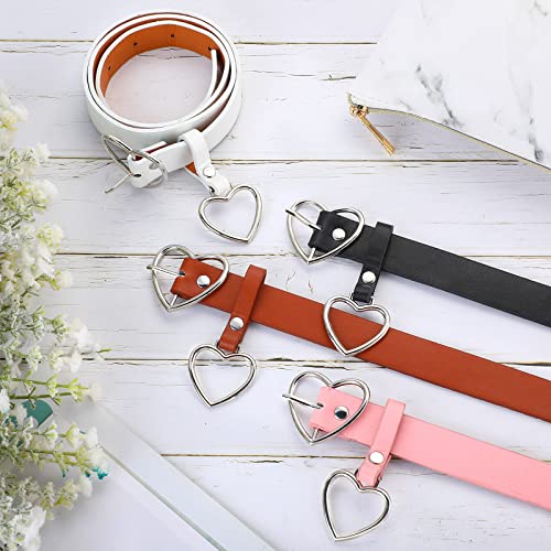 Janmercy 4 Pcs Girls Belt Size 6-12 Punk Waist Belt Adjustable Kids Pu Leather Heart Belt Cute Hollow Heart Design Metal Buckle Belt For Girls Kids Dress Jeans, Black Brown White Pink #TOP4