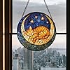 AMDERVEN Stained Glass Window Hanging - Orange Moon Sleeping Cat Sun Catcher for Door Home Decor Blue Starry Sky Suncatcher Christmas Mother's Day Birthday Gifts for Women Men Mom Nana 6.3 in #3