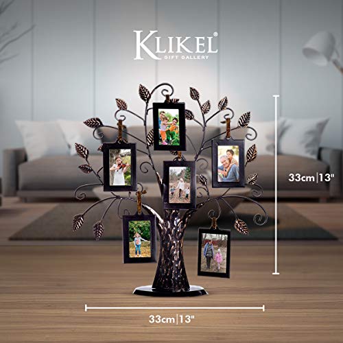 Klikel Family Tree Picture Frame Stand With 6 Hanging Photo Picture Frames - Medium Metal Tree 12 X 11 - Holds 6 Ornamental 2X3 Frames #TOP4