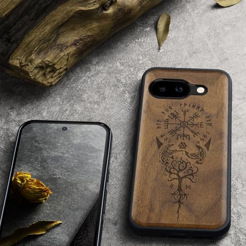 Coque bois Pixel 9a Carveit en noyer véritable gravé style viking - 5