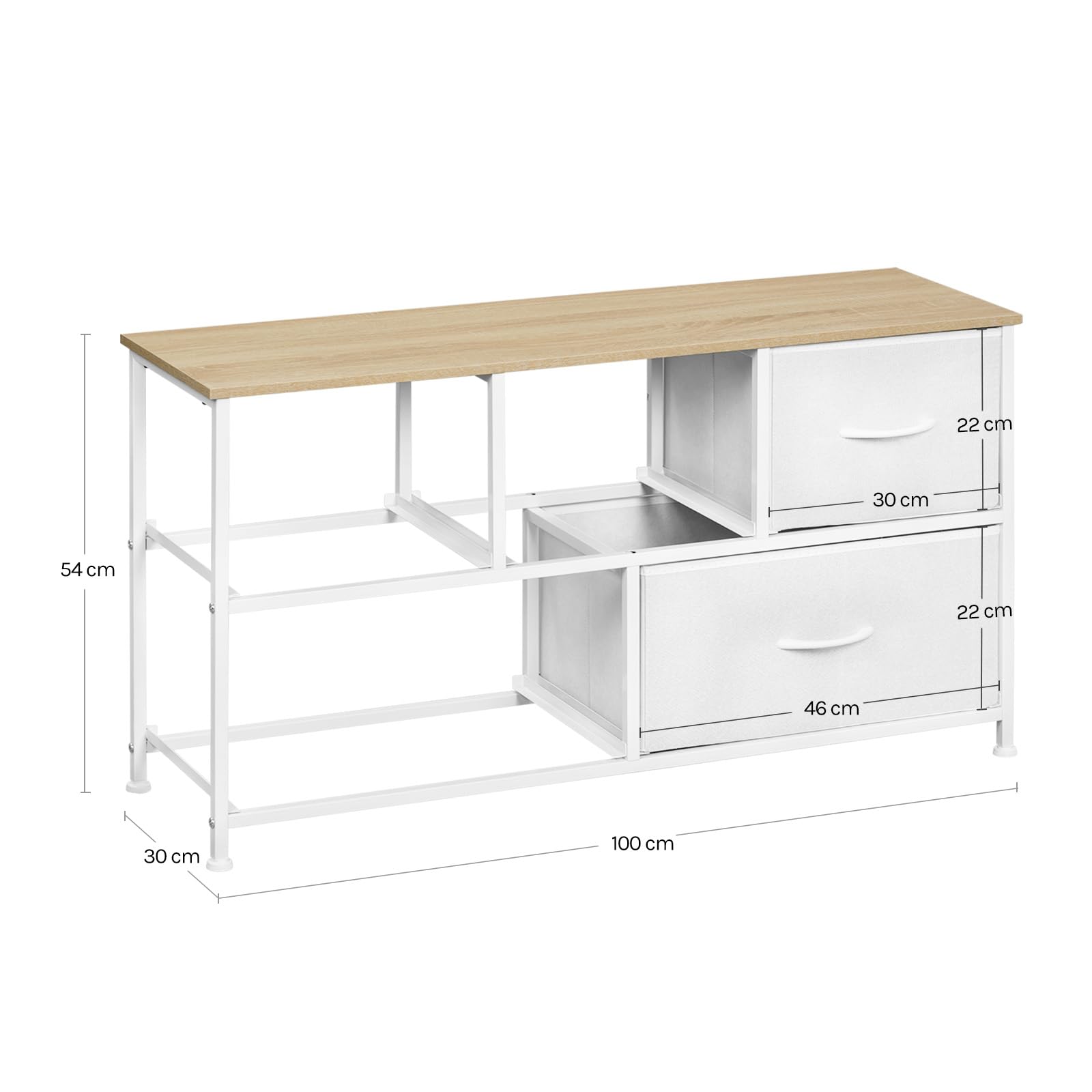 WOLTU Cassettiera Camera da Letto, Cassettiera con 5 Cassetti a 2 Livelli in Tessuto, Mobile con Cassetti Industriale, Struttura in Metallo e Legno, Bianco, 100x30x54cm, SSK005ws