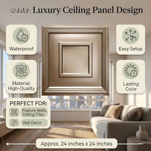 Image of Kayra Decor PVC Ceiling Panel 60x60 cm|Square Panel|Metallic Coffee|25 Tiles Cover 100 Sq Ft| Modern False Ceiling|Royal & Elegant Finish