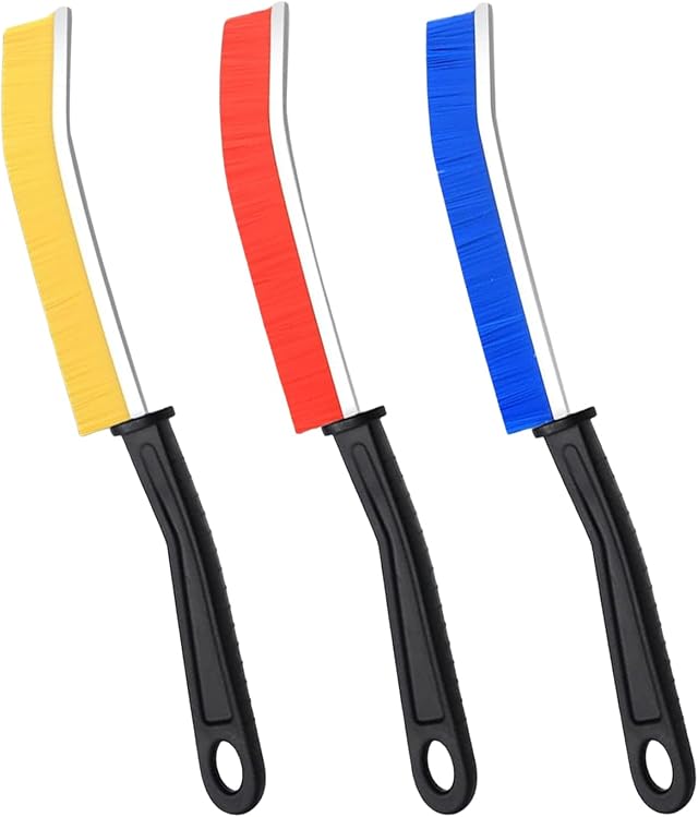 YAGE Cepillo de Limpieza de Grietas, Cepillo de Limpieza de Ranura de Azulejos de baño, Herramienta de Limpieza de Mango Largo (3, Rojo+Amarillo+Azul)