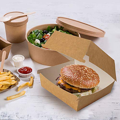 BIOZOYG Take Away Burger Box 75 Stück I Burgerboxen mit Klappdeckel I Hamburger Box aus Frischfaster-karton I To Go Burger Verpackung fettbeständig braun-weiß 11,5 x 10,5 x 8 cm I recycelbar