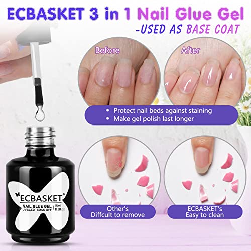 Gel x Nail Glue, 2PCS 15ML Gel Nail Glue, Curing Needed Nail Gel Glue, 3 in 1 Multi-Functional Gel Glue for Nails, Brush On Nail Gel Glue for Fake Nails, Long Lasting Nail Glue/Base Gel/Slip Solution - Thumbnail 7