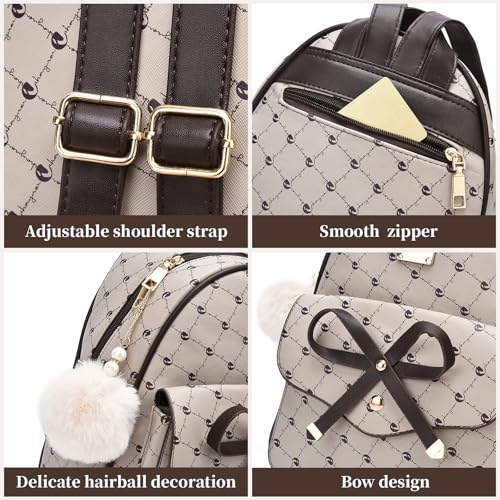 Image of I IHAYNER Girls Bowknot 3-Pieces Fahsion Leather Backpack Backpack Purse for Women Rucksack for Ladies Shoulder Bag