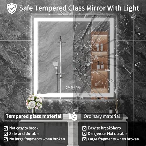 Image of Koonmi 42x42 LED Bathroom Mirror with Light, Anti-Fog, 3 Colors