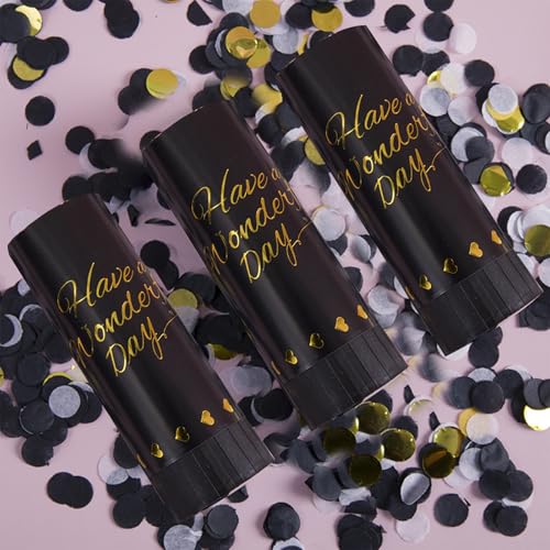 3PCS Black Gold Biodegradable Confetti Cannons Party Cannon for Celebrations Confetti Columniform & Party Cheer