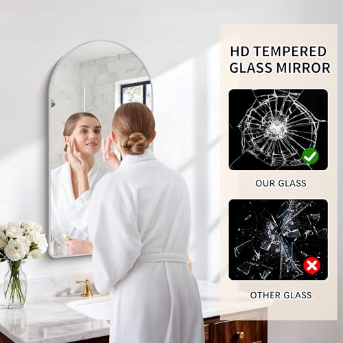 Image of FORBATH Arched Bathroom Mirror 20x40 Inch, Silver Bathroom Mirror Wall Mounted Modern Aluminum Alloy Frame Arch Mirror for Bedroom Living Room Entryway, Hanging or Leaning Against Wall
