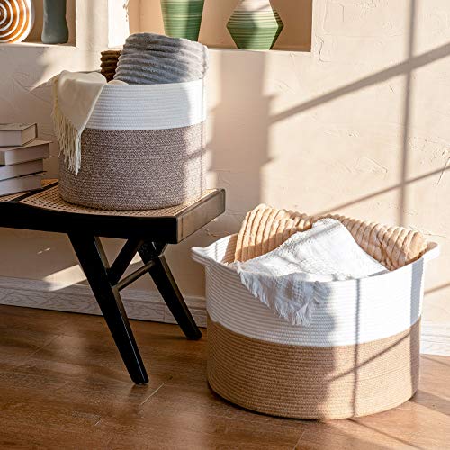 Indressme Large Cotton Rope Basket (Set Of 2)-Laundry Hamper Blankets Clothes Storage Bin #TOP22