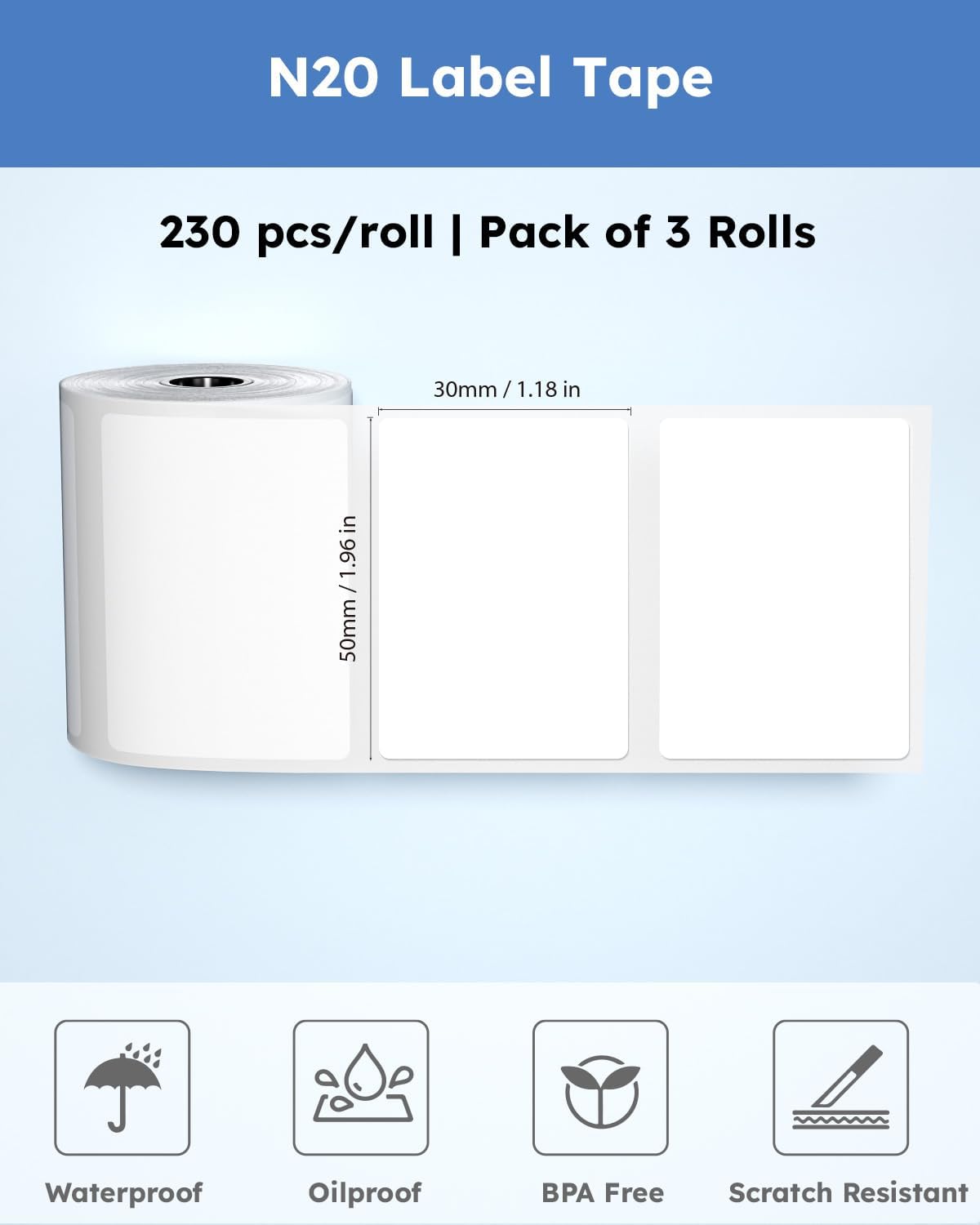 Label Maker Machine with 4 Tape - 4 x 50x30mm (1.96"x1.18") in White Tape,Bluetooth Label Makers, Portable Thermal Label Printer Inkless Label Makers for Small Business, Home, School, Office