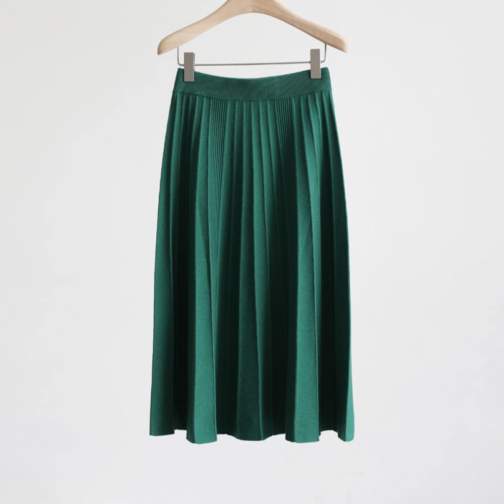 Röcke Damen,Damen Midirock Smaragdgrün Elastisch Hohe Taille Gestrickter Faltenrock Einfarbig A-Linie Swing Gerafft Einfach Herbst Winter Lange Röcke Für Mädchen Damen,M