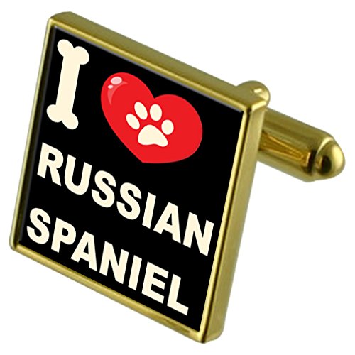Gemelos Russian Spaniel dorados y pasabilletes a juego para hombre