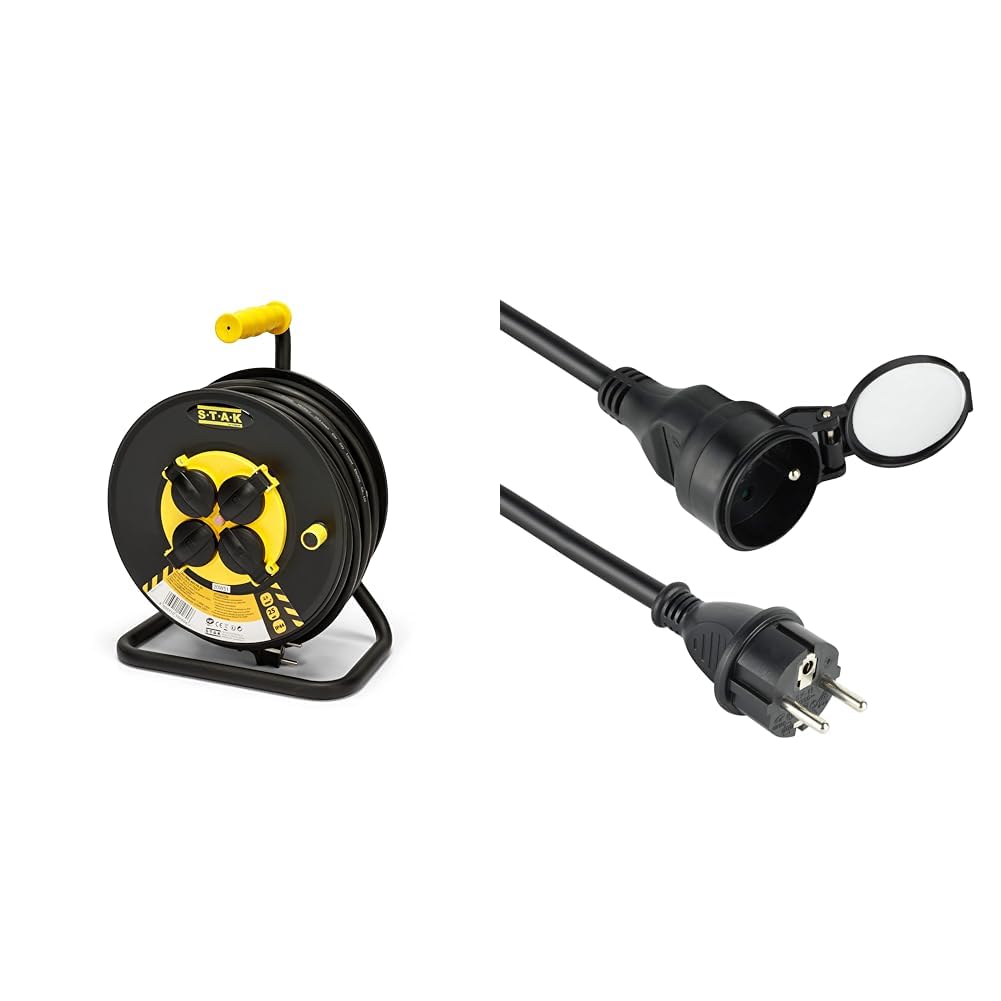 Enrouleur Électrique Professionnel 25m Stak REELART-FR-25 - Câble Caoutchouc 3G2.5 IP44 4 Prises
