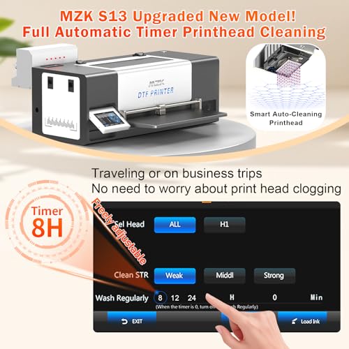 Image of MZK A3 Pro F1080 DTF Printer (XP600 Gen2),Automatic Time Cleaning Maintain+Ink Anti-Clog Filter,2X-Speed Compared to L1800,5 inch Rotatable Touch Screen,Dual Ink Level Alert+Film Cutter,Gift Ink 2 Years