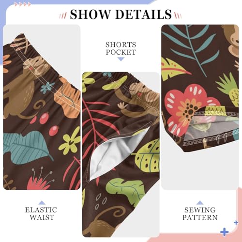 ZZXXB Monkey Tropical Flowers Boys Long Pants Soft Trousers Elastic Waist Kids Lounge Bottoms with Pockets S-XL4