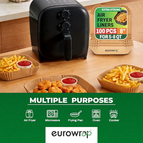 Image of Eurowrap Air Fryer Paper Sheets (100 PCS) | Oil-Proof Parchment Liners for Frying, Baking & Roasting | Non-Stick Butter Paper for Air Fryer