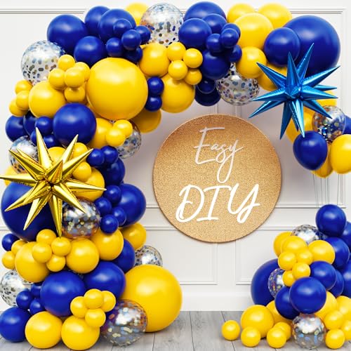 ALL-IN-1 Blue and Yellow Balloon Arch Kit with BONUS 2x Starburst Balloons - Yellow and Blue Balloons for Blue and Yellow Party Decorations Graduation Ucla Party Club America Party Decorations