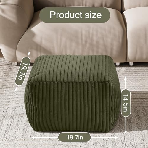 MeMoreCool Square Stuffed Pouf Ottoman Foot Rest, Stripe Furry Floor Pouf Foot Stool with Foam Chunk Filling, Soft Fluffy Stuffed Ottoman Footrest for Living Room, Faux Fur Green - Image 3