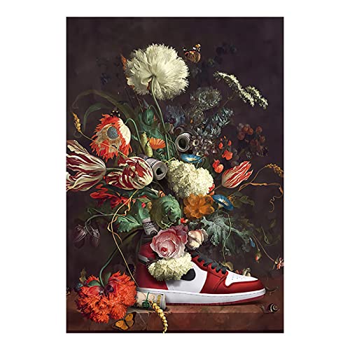 Canvas Print Europa Vintage Canvas Schilderijen Stilleven Bloemen In Sneaker Schoenen Nordic Art Poster en Prints Foto voor Kamer Unframed (30x40cm/11.8×15.7inch) Frameless - Afbeelding 6