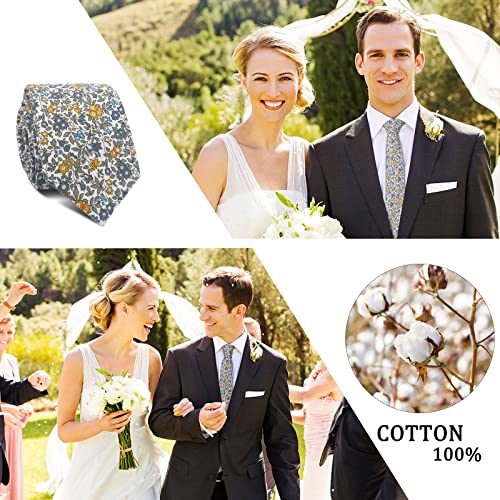 Image of Mantieqingway Men Skinny Tie Cotton Floral Necktie for Wedding Groomsmen Tie