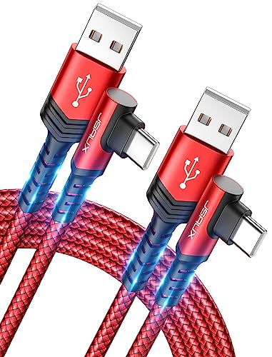 Image of JSAUX 2-Pack Usb To Type C Cable, 62W 3.1A Right Angle Braided Data Sync&Fast Charging Cable, 480Mbps Compatible With Samsung Phone, Ps5 Controller & More C Type Devices (6.6Ft+6.6Ft), Red
