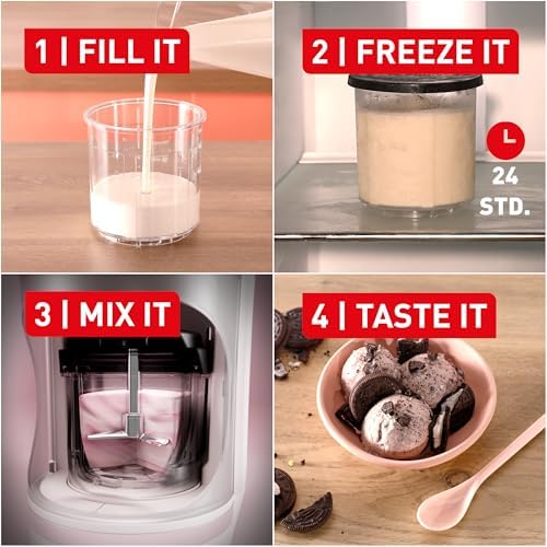 Bild 2 - Tefal Dolci Eismaschine – Softeis, Gelato & Sorbet auf Knopfdruck, 10 Programme & 1-Step-Perfector, inkl. 3x Tritan-Bechern & Eisportionierer, Mix-In-Funktion & automatisches Reinigungsprogramm