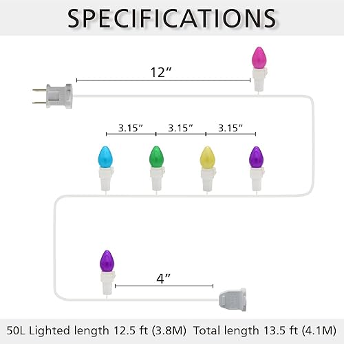 Miniatura 6 de novrose Guirnalda de luces LED de Pascua multicolor C3 50 unidades luz pastel de Pascua 120 V certificación UL conectable para exteriores alambre