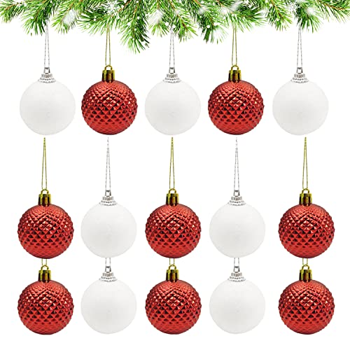 joy at home 20 Stück Weihnacht Sbaumschmuck Kugeln Rot Weihnacht Skugeln Weiß Kleine Weihnachtskugeln mit Lanyard Weihnachtsbaumkugeln für Weihnachten Weihnachtsbaum Hochzeit Geburtstagsfeier Cover