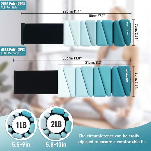 Image of BECOJADDE Ankle Weights for Women Wrist Weights Set of 2 (1 lb /2 lb Each) Adjustable Arm Leg Weight for Womens Men Suitable for Walking Swimming Running Pilates Yoga Gym