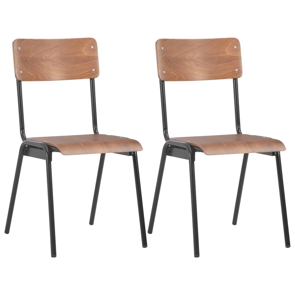 Sillas de comedor 2 piezas marrón madera contrachapada maciza acero
