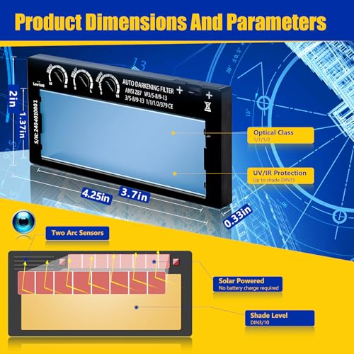 Image of 2x4 Auto Darkening Welding Lens, Shade 5-13 Adjustable, Solar Powered with HD True Color - Reduces Eye Strain & Provides Clear View for MIG /TIG /Stick Welding