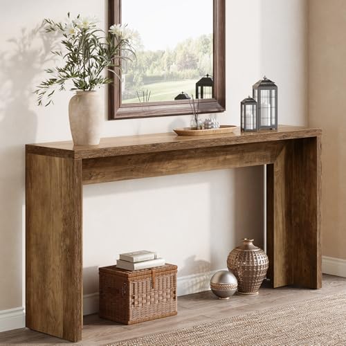 Tribesigns 140cm Farmhouse Console Table Wooden Couch Table Behind Sofa with Storage Narrow Long Entryway Hallway Table for Living Room Entrance (Brown)