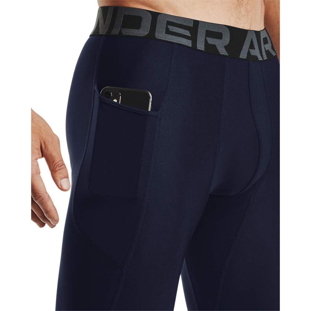 Under Armour Męskie legginsy UA HG Armour 3/4, wygodne i wytrzymałe, sportowe legginsy 3/4 dla mężczyzn, lekkie i elastyczne spodnie treningowe z dopasowanym dopasowaniem kompresyjnym, granatowy