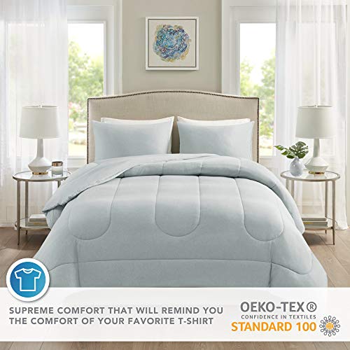 Image of Comfort Spaces Rolland Comforter Set-Casual Heathered Design, Ultra Soft Knit Cover All Season Down Alternative Cozy Bedding with Matching Shams, Full /Queen(88 inchx92 inch), Cotton Jersey Grey 3 Piece