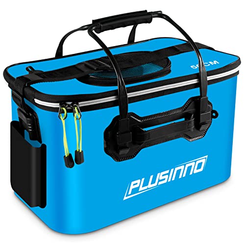 Image of Fishing Bucket, Foldable Fishing Bait Bucket, Multifunctional Portable Folding Fishing Minnow Bucket Fish Live Bait Container, Outdoor Camping EVA Fishing Bag for Kids and Adult (Blue-8Gal /30L)