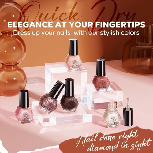 Image of modelones Nail Polish Set 6 Colors, White Brown Nude Burgundy Pink Quick Dry Mini Nail Lacquer Kit, Glitter Shimmer Sparkle Red Nail Art, DIY Home Salon Manicure Gift for Women Girl