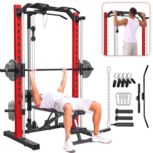OPPSDECOR All in One Smith Machine, 1400LBS Multi-Functional Smith Machine Home Gym, Squat Rack with LAT-Pull Down System, Power Rack with Barbell Bar, Power Cage with Attachments Full Body Training