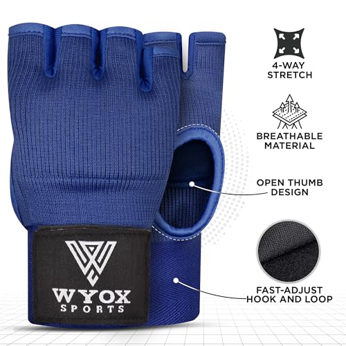 Image of WYOX Gel Boxing Hand Wraps Inner Gloves for Men & Women - 80cm /31inch Quick Wrist Strap, Padded Knuckle Support, Fingerless MMA Muay Thai Kickboxing Wraps for Training, Punching & Martial Arts
