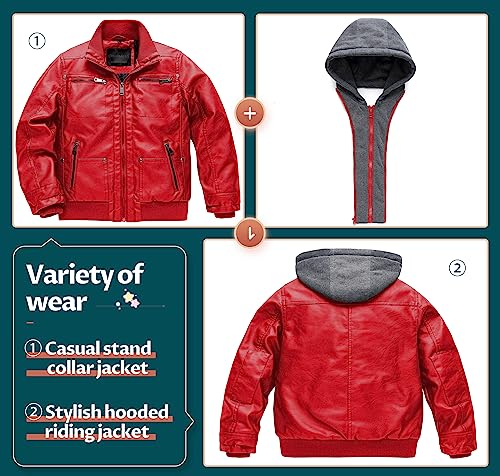 Image of Boy's Faux Leather Jacket Windproof Warm Winter Coat Kids Bomber Outerwear Waterproof PU Motorcycle Jacket