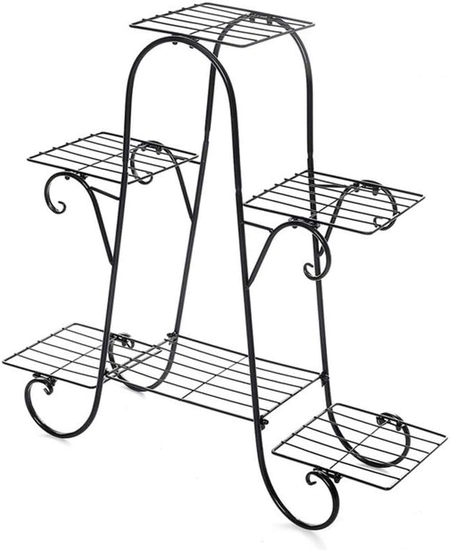 6 Layers European Wrought Iron Flower Stand Indoor Multi-story Flower Stand Rack Floor-standing Balcony Flower Pot Shelves(Black)