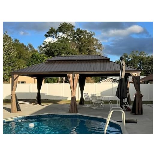 12' x 20' Hardtop Gazebo Outdoor Aluminum Gazebos with Galvanized Steel Double Canopy for Patios Deck Backyard,with Curtains&Netting by domi outdoor living