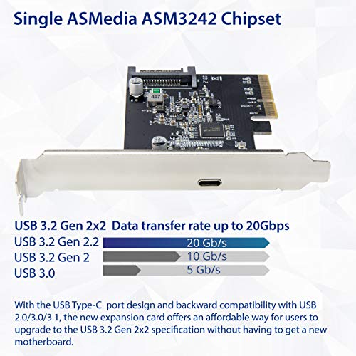 Image of IO CREST USB-C 3.2 Gen 2x2 Type-C 20 Gbps PCI-e Gen 3 x4 Expansion Card SATA Powered ASMedia ASM3242
