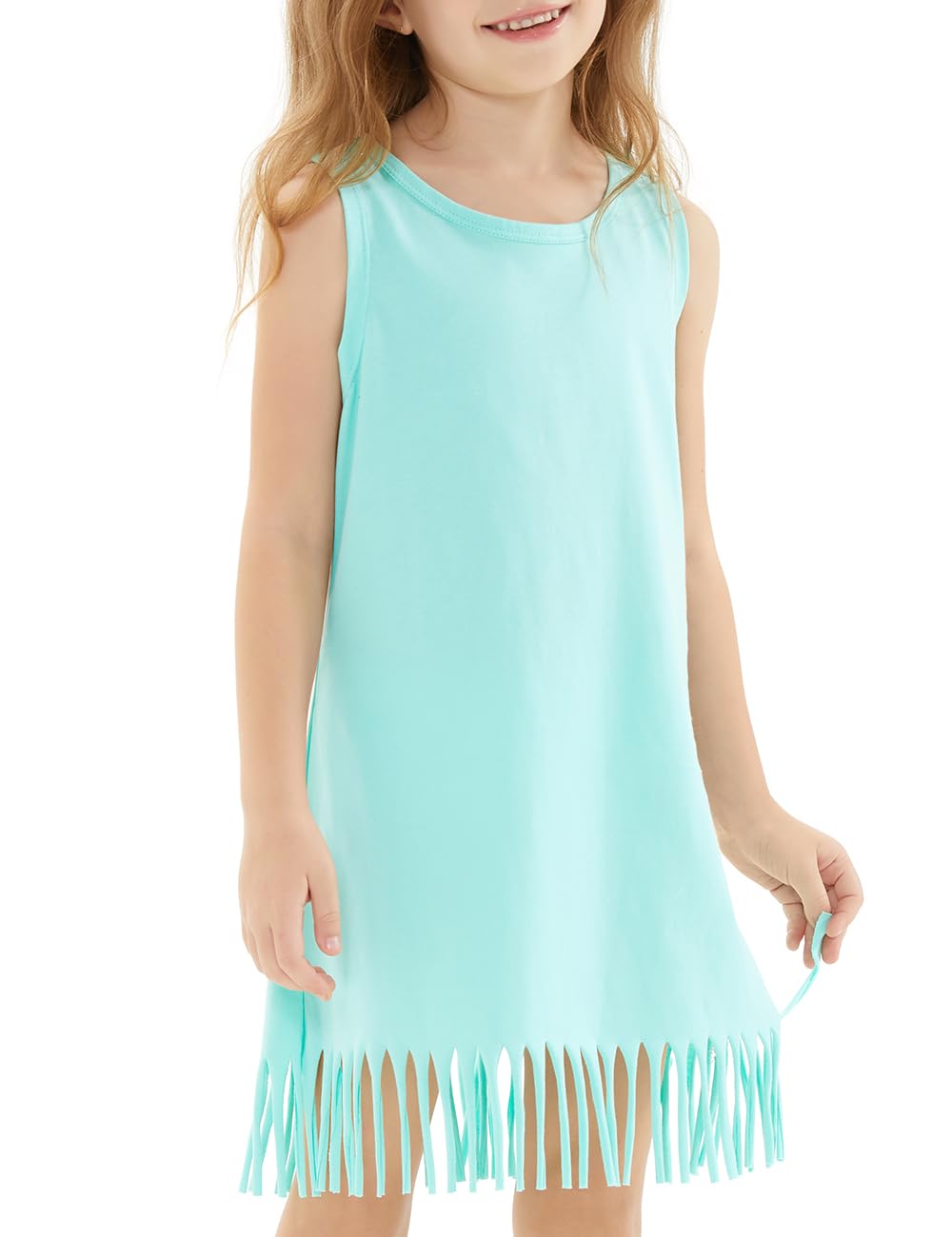 Noomelfish Girls Sleeveless Fringe Dress Cotton Summer Casual Sundress (3-12 Years)