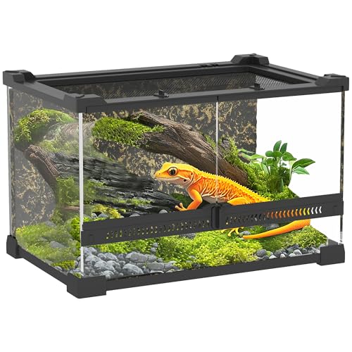 PawHut Terrarium en Verre pour Reptiles, Vivarium pour Reptiles avec Fond en Pierre, Ventilation Frontale, Serrure à Bouton Anti-Évasion, Enceinte en Verre...