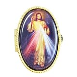 Jésus Miséricordieux Boîte en métal doré ovale 5 x 3,5 cm