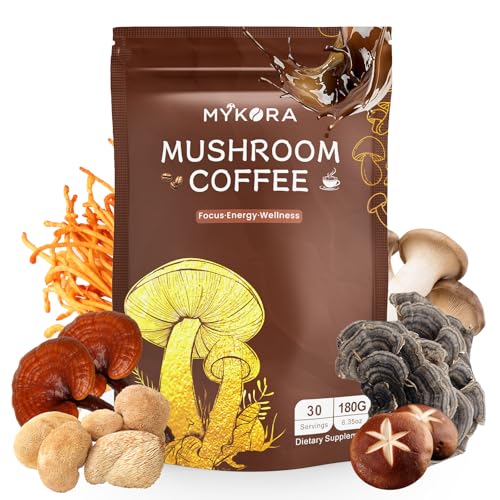 Mushroom Coffee 2000mg, Organic Instant Coffee with 6 Adaptogenic Mushrooms
